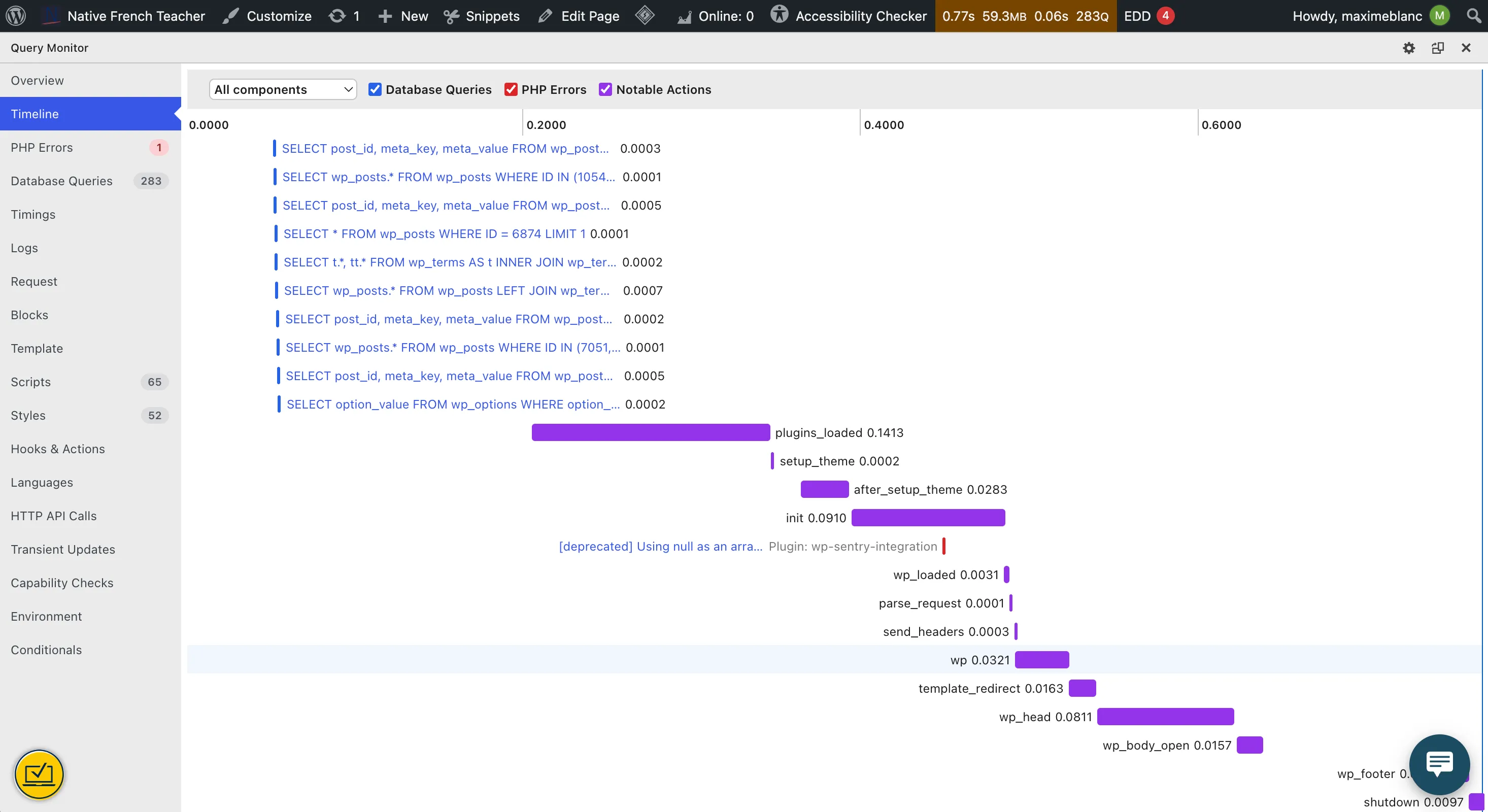 Query Monitor timeline with Astra
