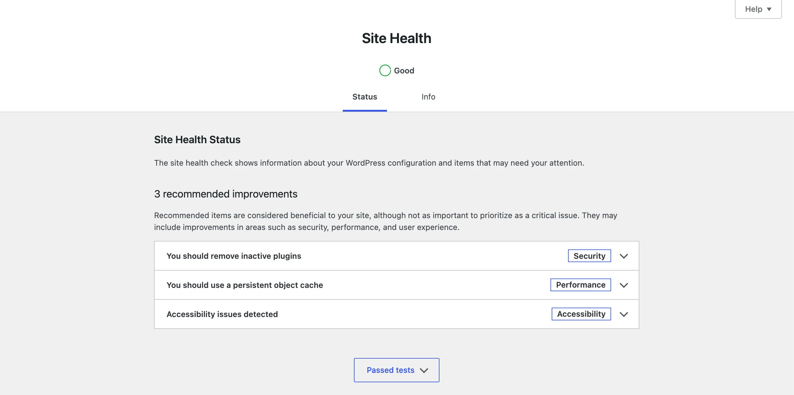 Site Health with Twenty Twenty-Five: good